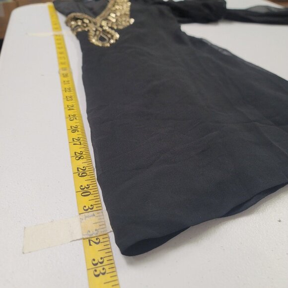 French Connection Womens Silk Beaded Mini Dress Size 4 Black Boho Coachella - Picture 10 of 12